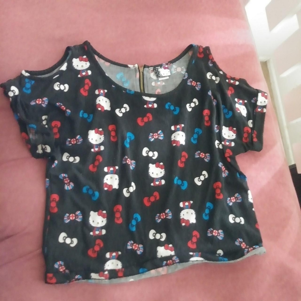 Black sanrio hello kitty union jack british flag shirt